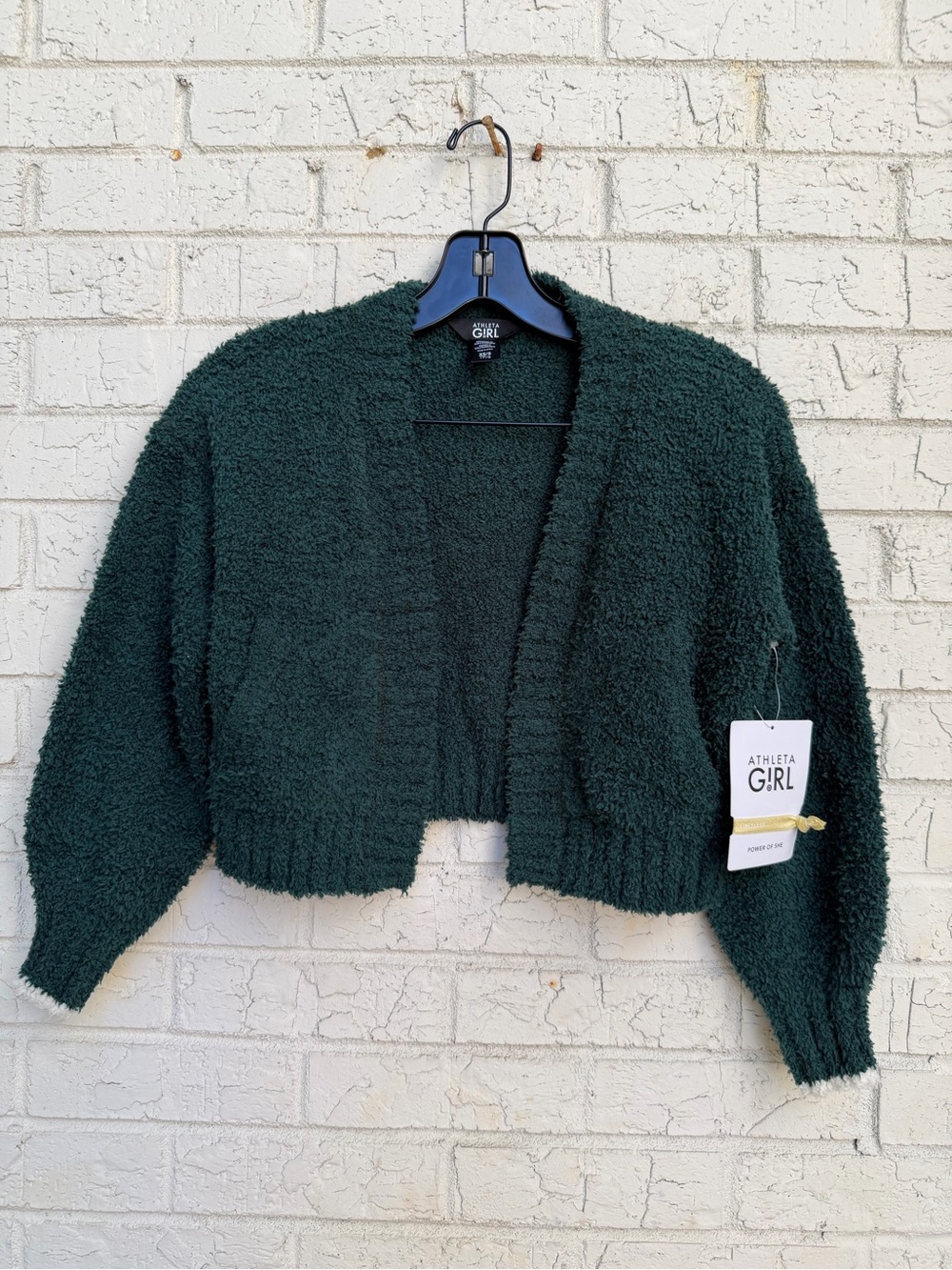 NWT Athleta Girl Green Fuzzy Open Front Cardigan XS 6